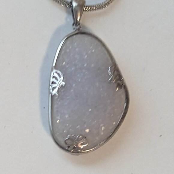 Druzy Gemstone Quartz Pendant Sterling Silver Necklace With Chain - Picture 8 of 9